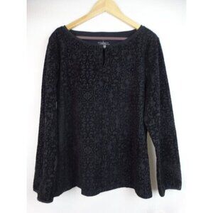 Talbots Women's Top Size XL Black Velour Floral Long Sleeve Shirt Blouse